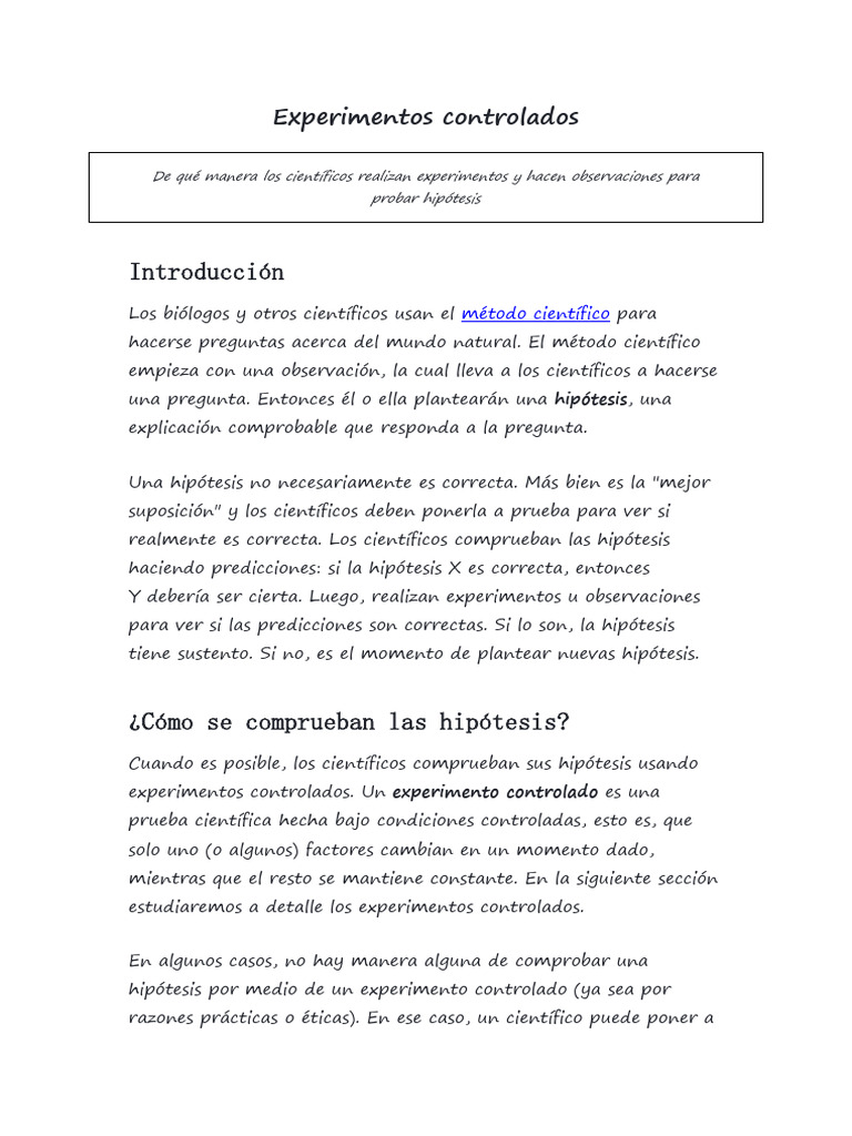 Experimentos Controlados en Ciencia | PDF | Experimentar | Hipótesis