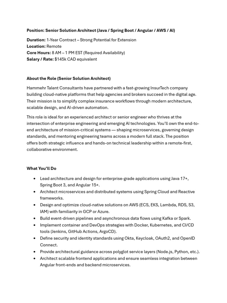 Senior Solution Architect - Remote Role | PDF | Cloud Computing ...
