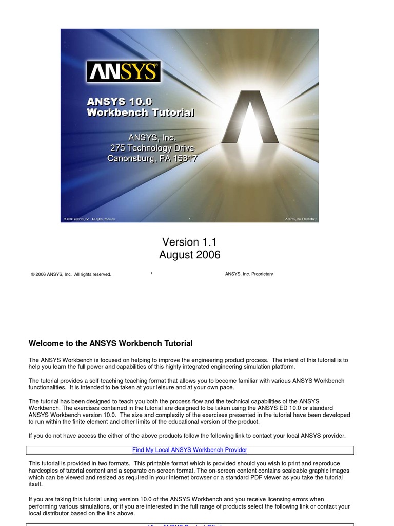 ANSYS 10.0 Workbench Tutorial - Description of Tutorials | PDF ...
