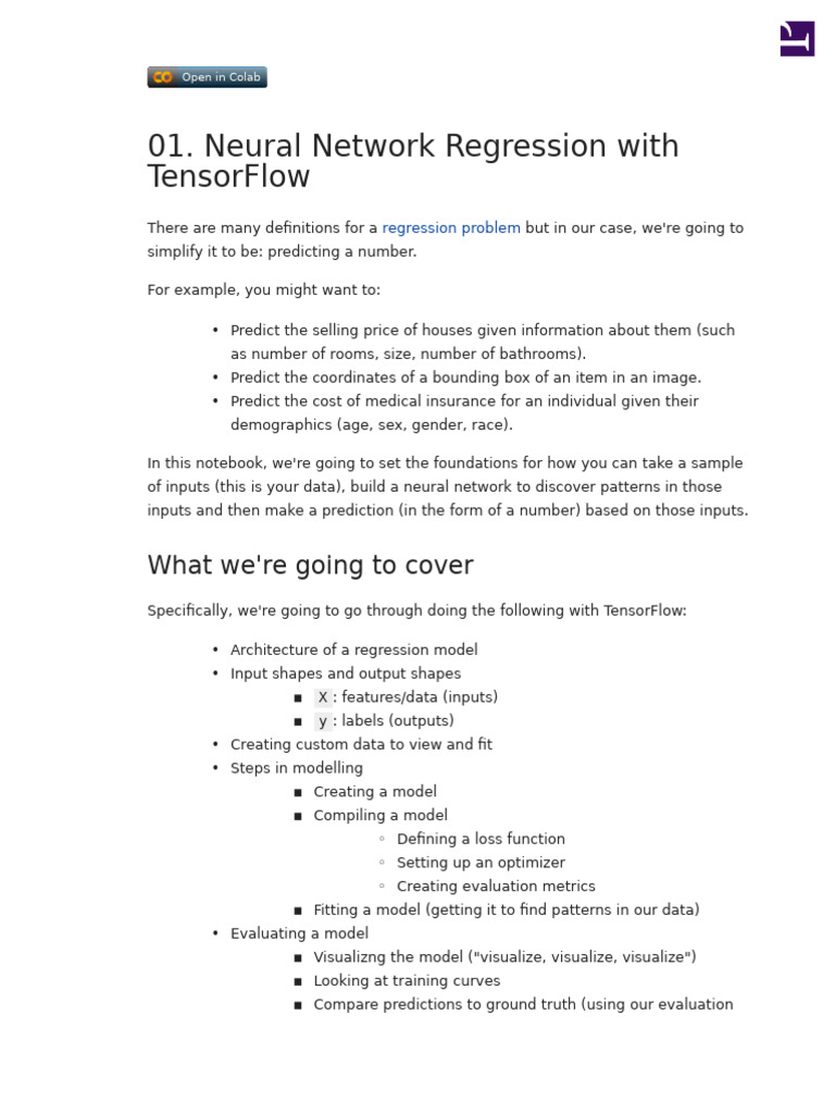 Neural Network Regression With TensorFlow | PDF | Mean Squared Error ...