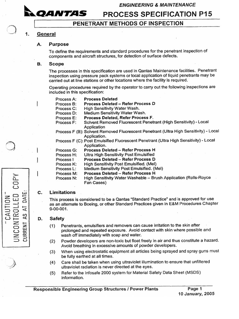 Qantas Process Spec P15 | PDF