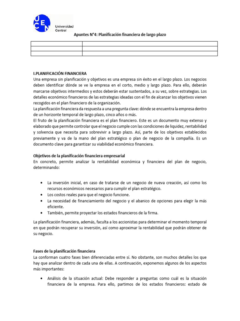 Planificación Financiera a Largo Plazo | PDF | Tasa interna de retorno ...