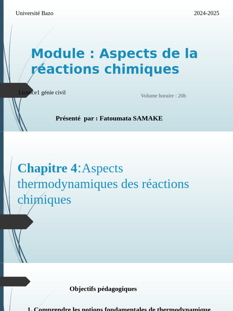 Thermodynamique des Réactions Chimiques | PDF | Enthalpie libre | Enthalpie