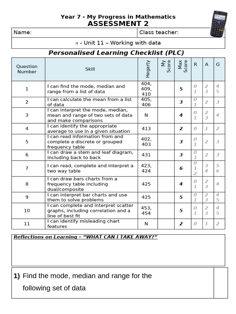 Year 7 Mathematics Progress Assessment | PDF | Scatter Plot
