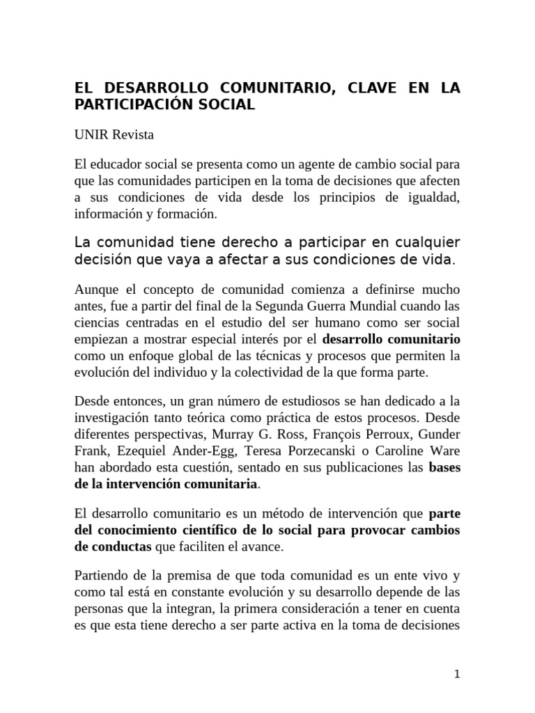 Desarrollo Comunitario y Participación Social | PDF | Comunidad ...