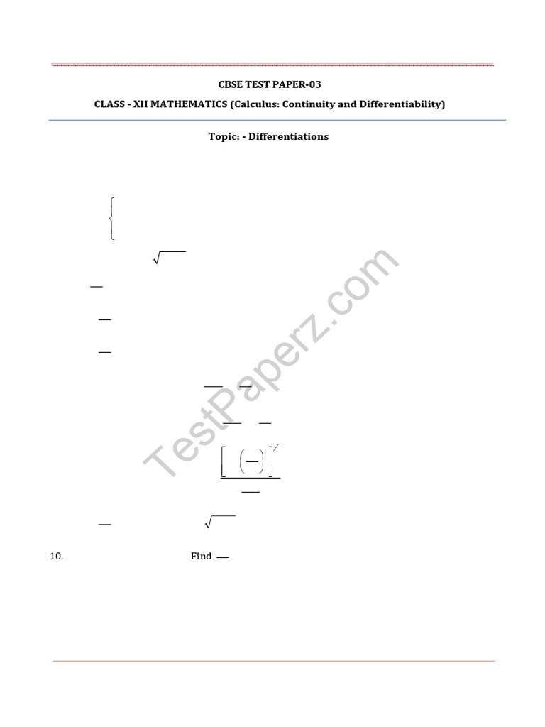 Continuity and Differentiability Imp Questions Paper 3 | PDF | Chess ...