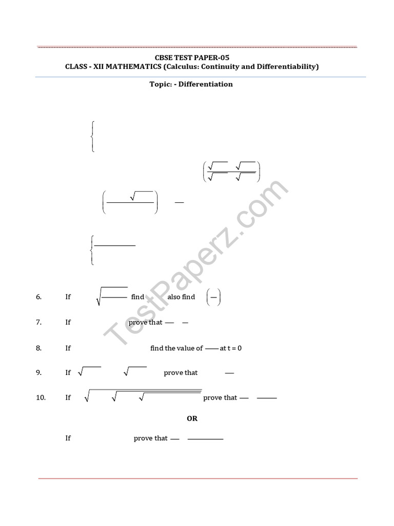 Continuity and Differentiability Imp Questions Paper 5 | PDF ...