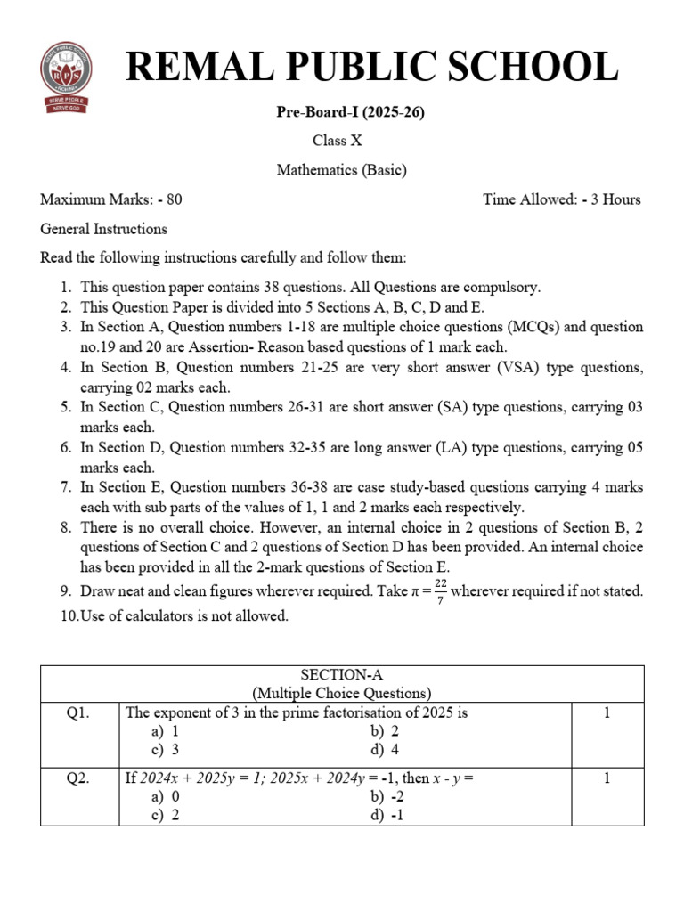 Maths Class 10 Basic 251019 | PDF | Sphere | Quadratic Equation