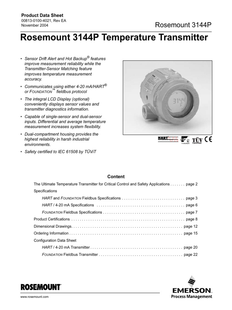 Temperature Transmitter 3144P | PDF | Thermocouple | Reliability ...