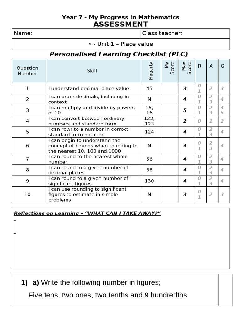 Year 7 Mathematics Progress Report | PDF | Numbers | Significant Figures