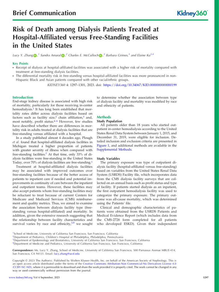 Kidney360-4-E1297 Risk of Death Among Dialysis Patients | PDF | Chronic ...