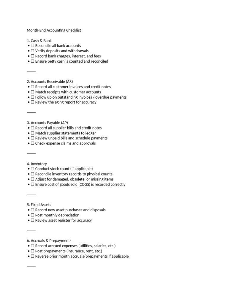 Month-End Accounting Checklist Guide | PDF