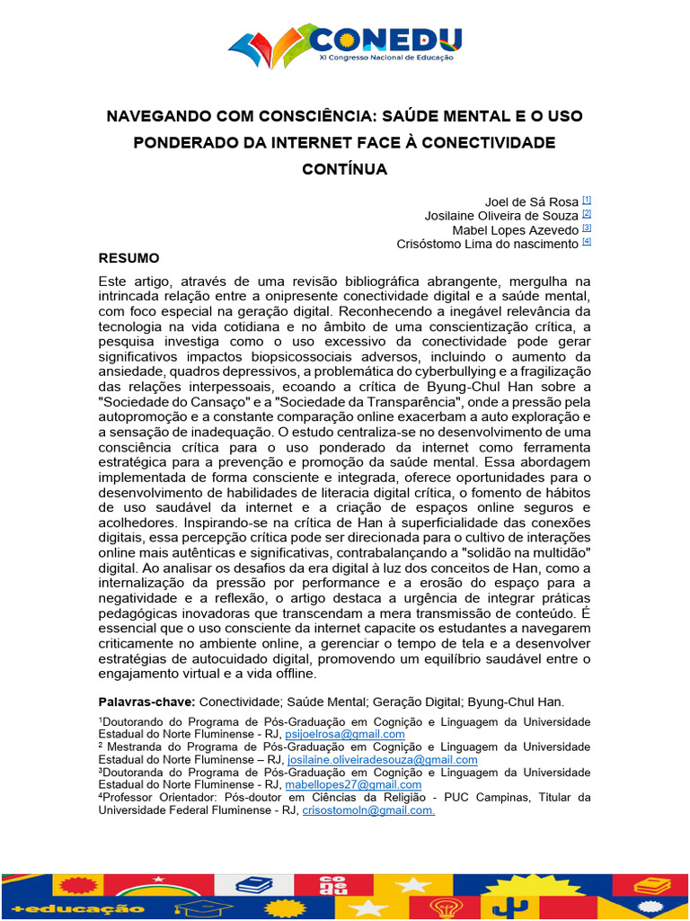 Saúde Mental e Conectividade Digital | PDF | Internet | Comunicação