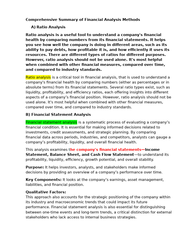 Comprehensive Summary of Financial Analysis Methods | PDF | Equity ...