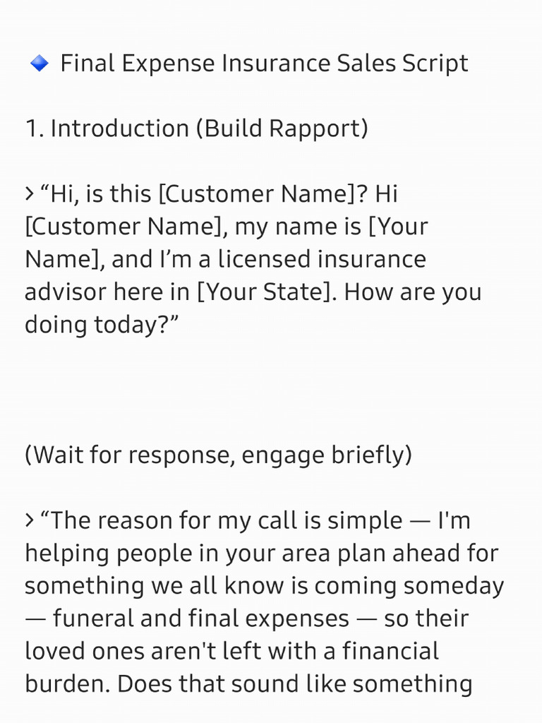 Script Final Expense Rebuttals Handle The Objections of The Prospect ...