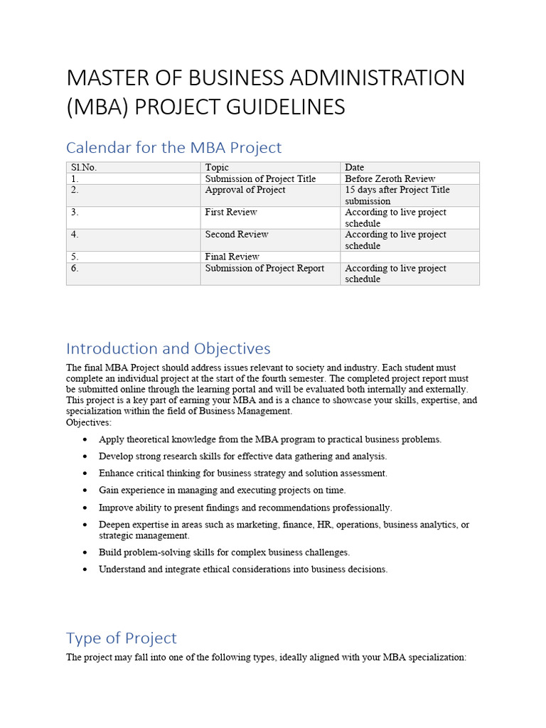MBA Project Guidelines and Timeline | PDF | Master Of Business ...