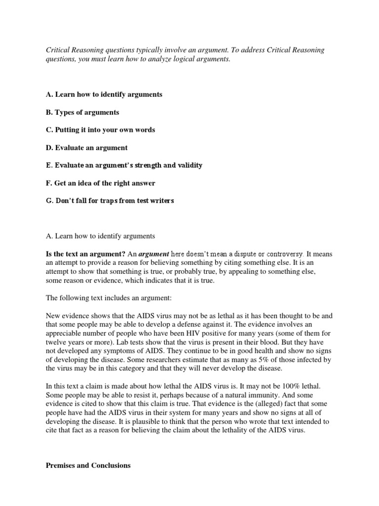 Critical Reasoning Questions Typically Involve An Argument. To Address ...