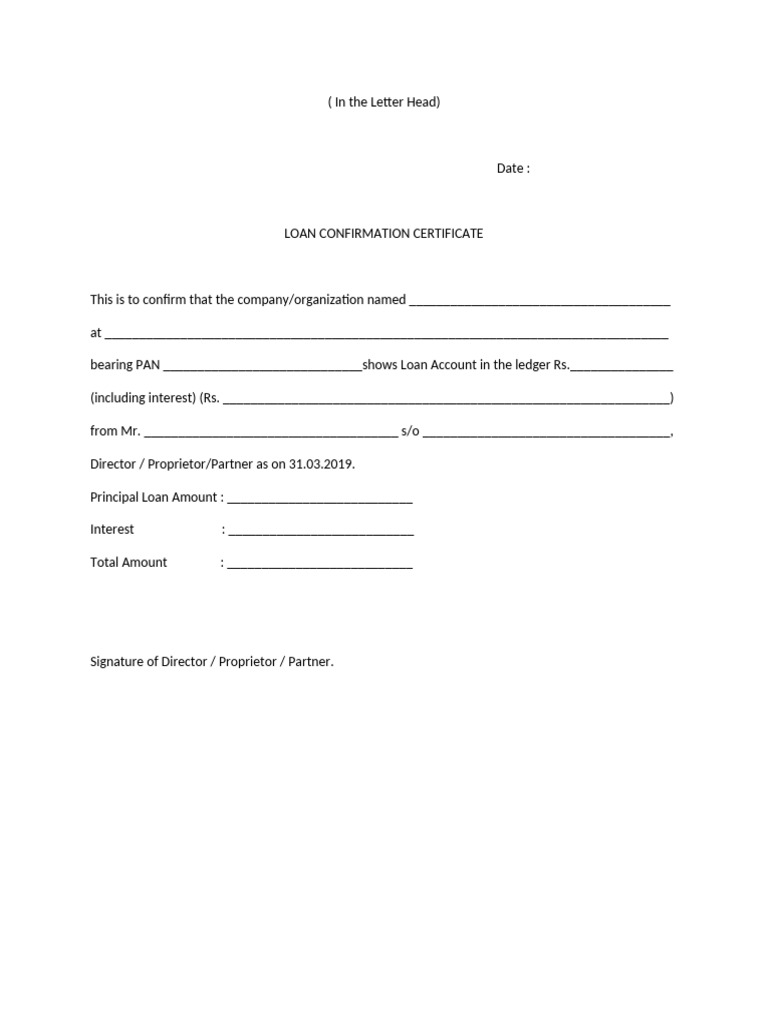 Loan Confirmation Certificate Template | PDF