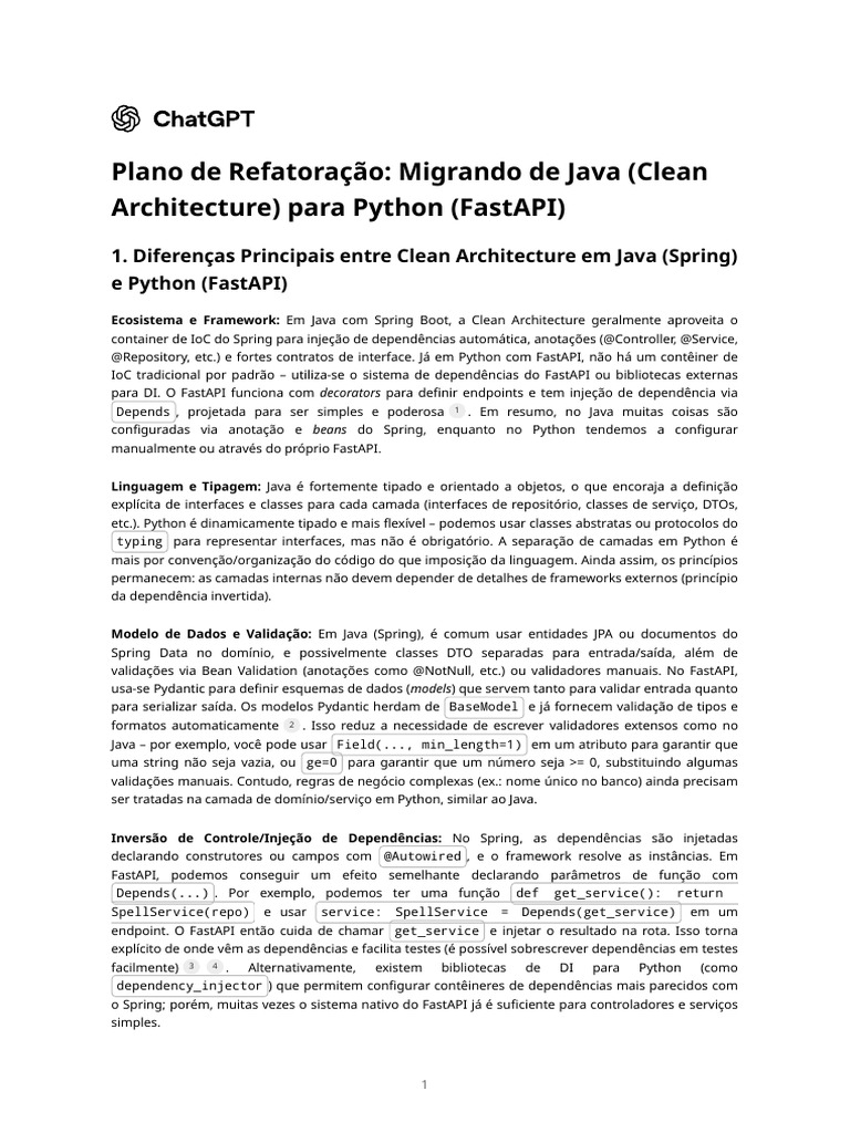 Refatoração: Java para Python FastAPI | PDF | Python (linguagem de ...