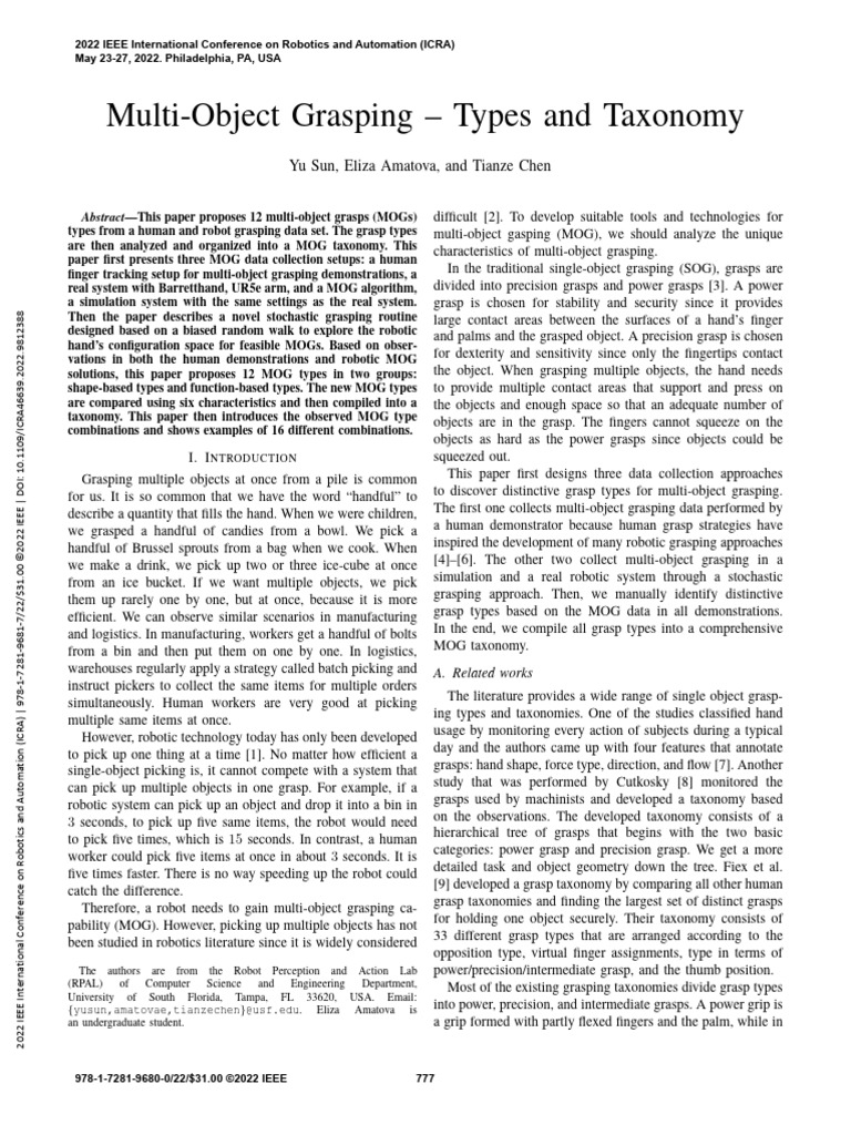 Multi-Object Grasping Taxonomy Explained | PDF | Hand | Finger