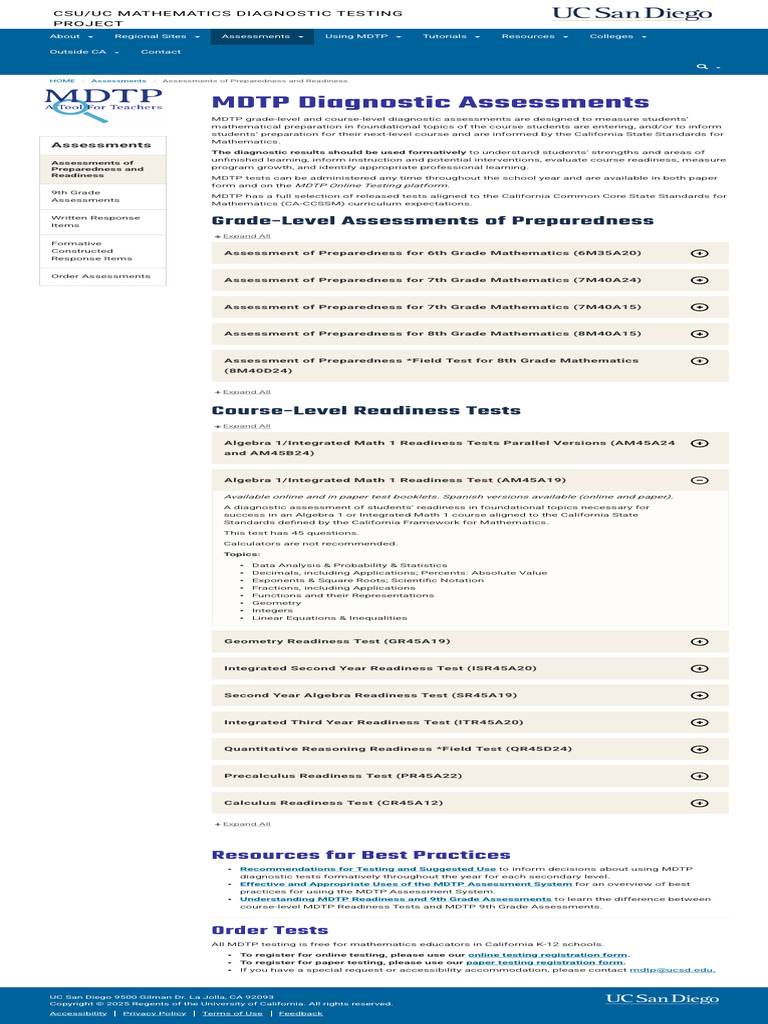 MDTP Mathematics Diagnostic Assessments | PDF | Educational Assessment ...