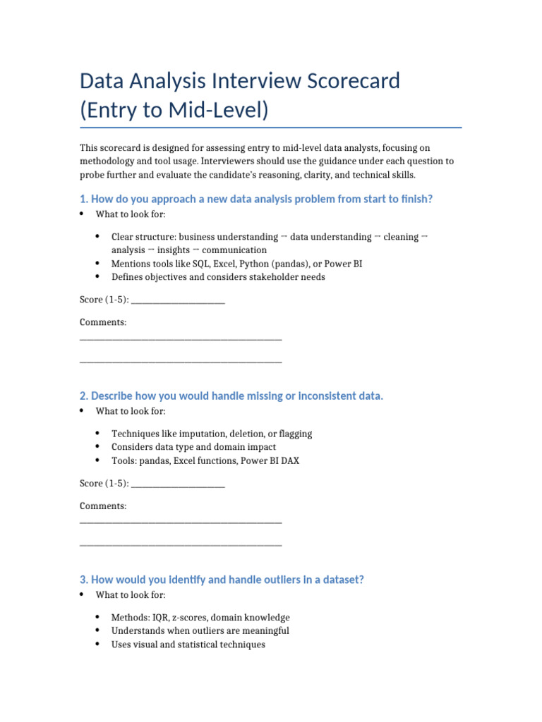 Data Analyst Interview Scorecard Guide | PDF | Data Analysis | Data