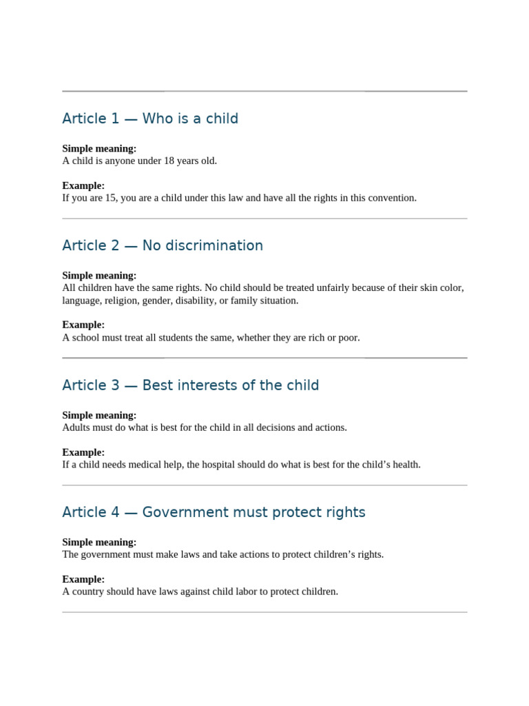 CRC (29 Articles) Prepared by A Sahito. | PDF | Children's Rights ...