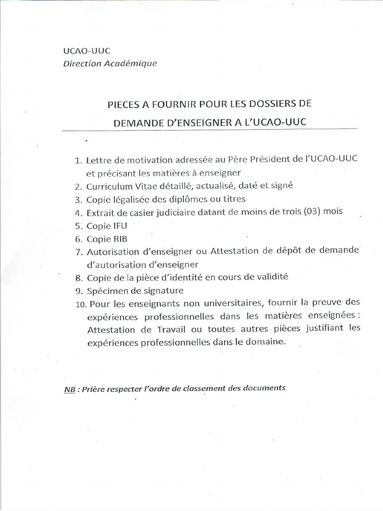 Liste Des Pièces à Fournir Pour Enseigner | PDF