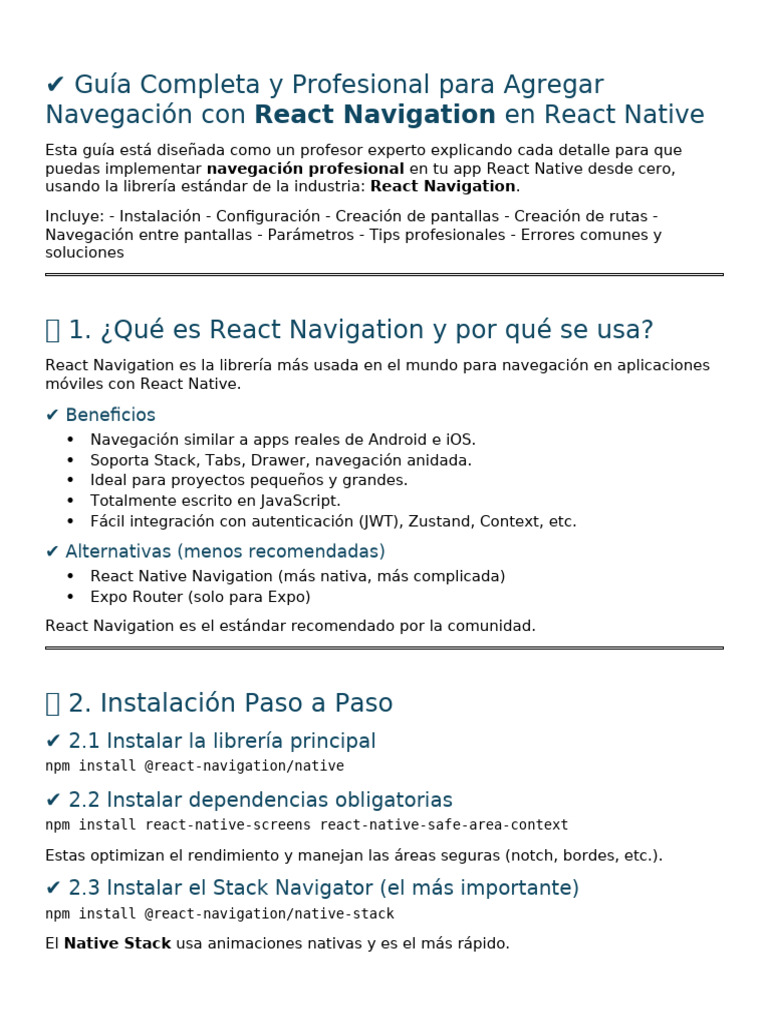 Navegación en React Native con React Navigation | PDF | Software móvil ...