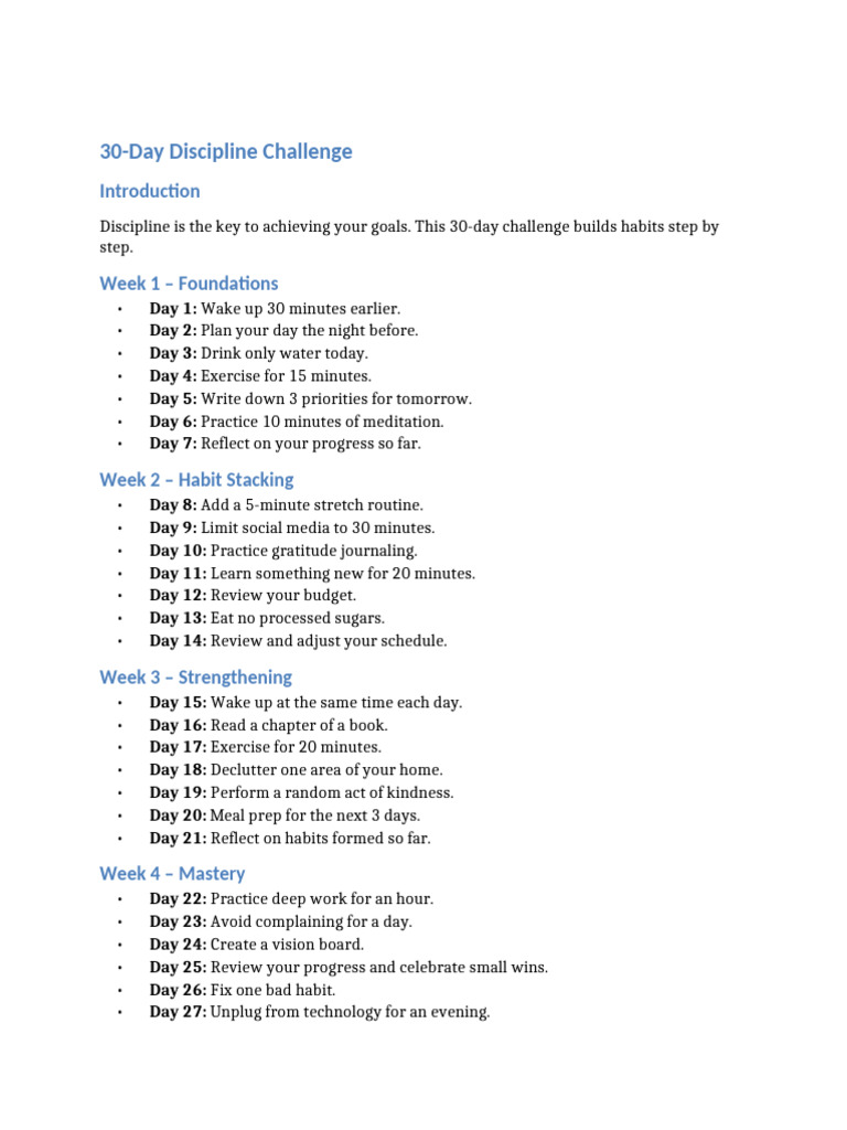 30-Day Discipline Habit Challenge | PDF