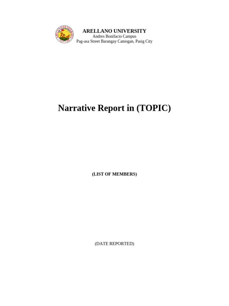 Front Page of Narrative Report | PDF
