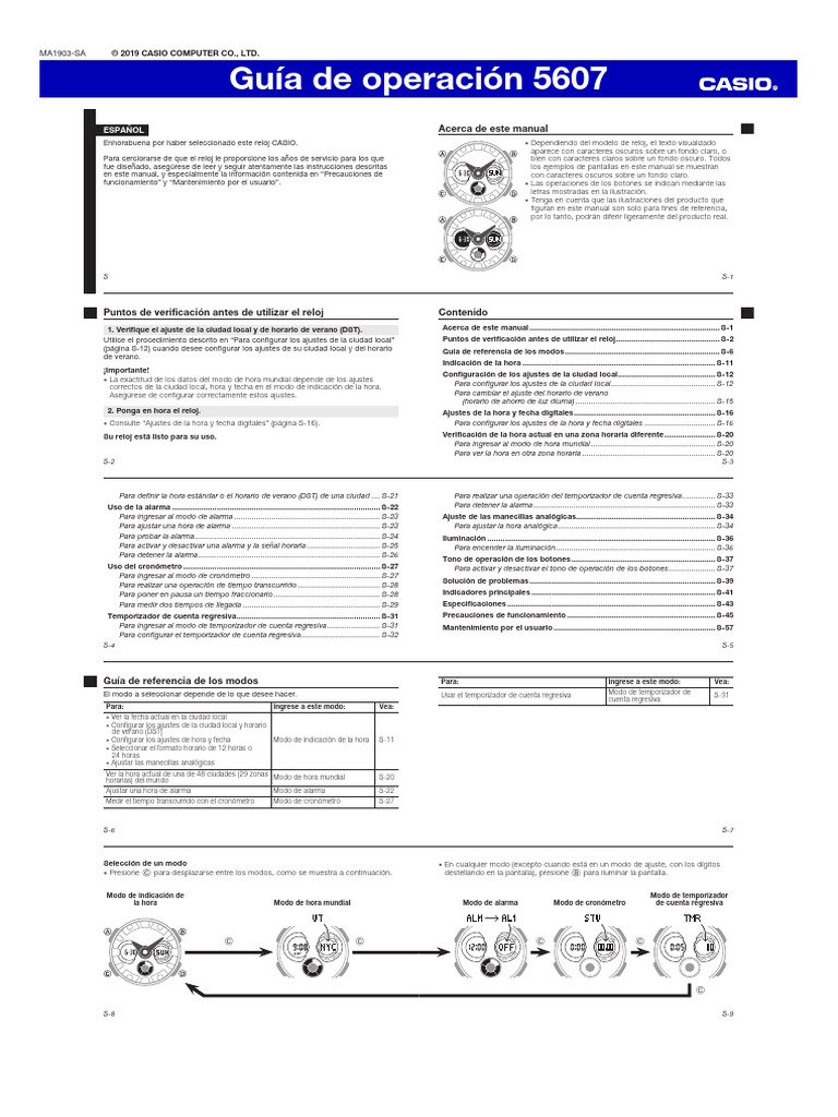Guía de operación del reloj CASIO 5607 | PDF | Horario de verano | Reloj