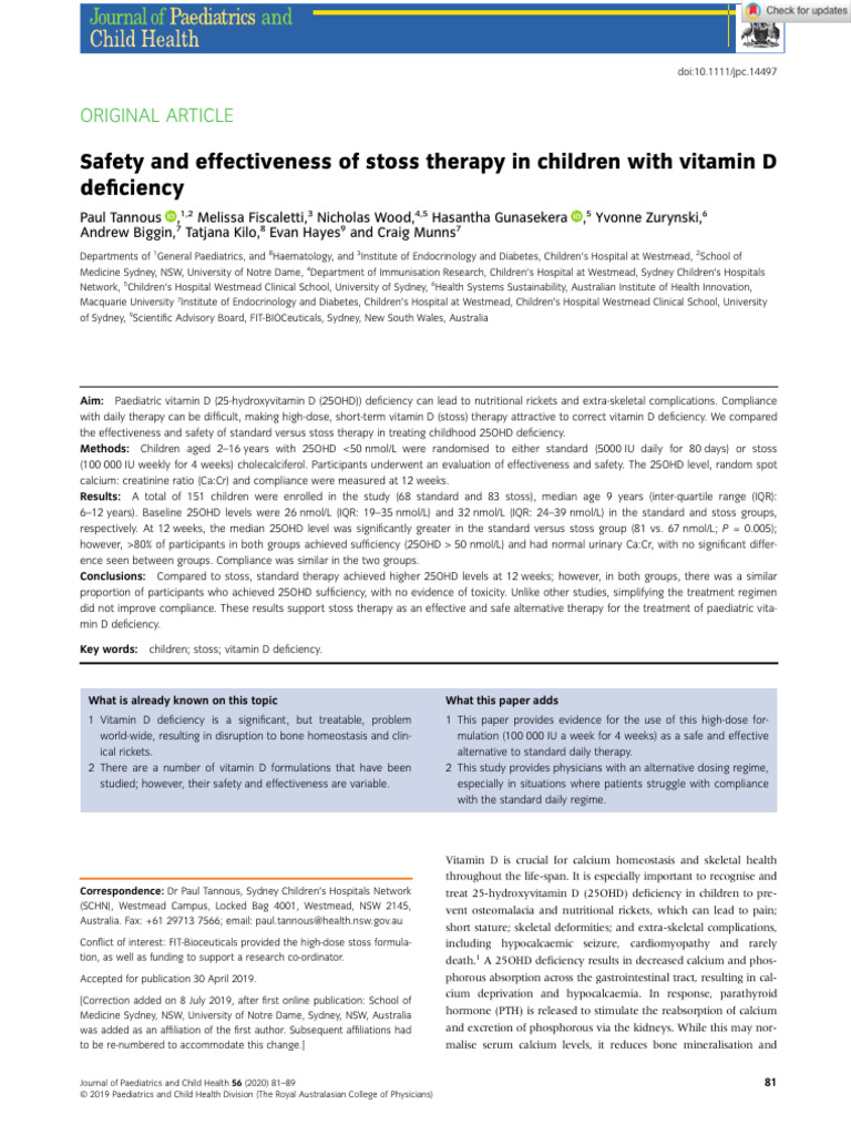 Stoss Therapy for Pediatric Vitamin D Deficiency | PDF | Vitamin D ...