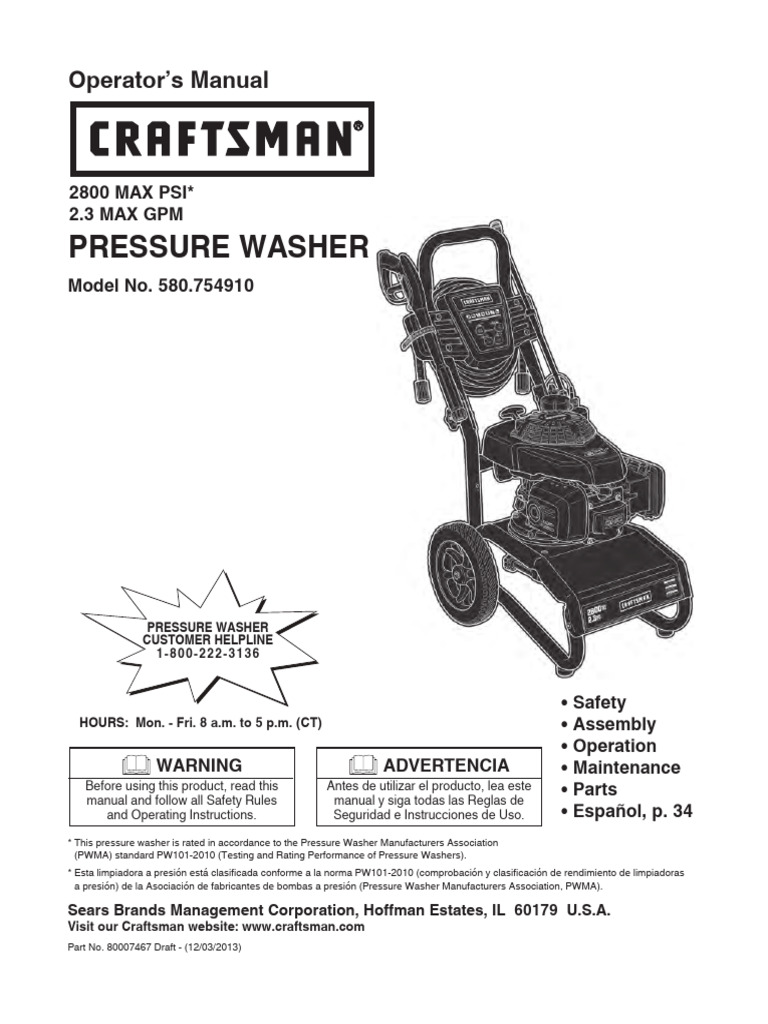 Craftsman 2800 PSI Pressure Washer Manual | PDF | Washing Machine | Pump