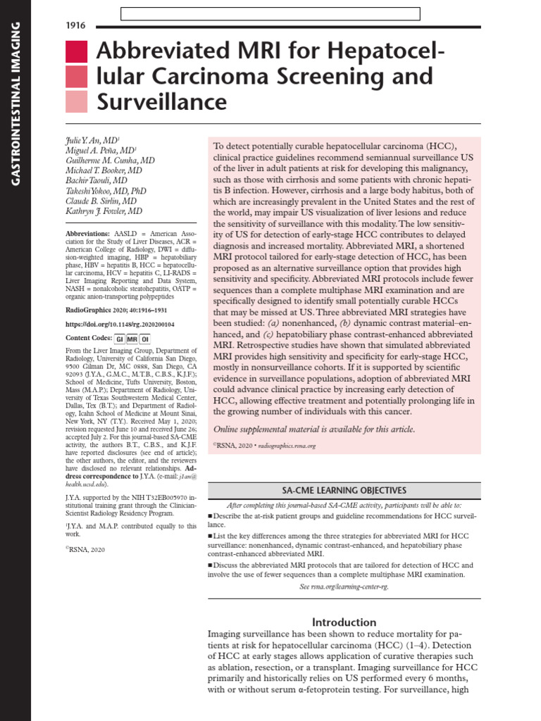 Abbreviated MRI for HCC Detection | PDF | Cirrhosis | Magnetic ...