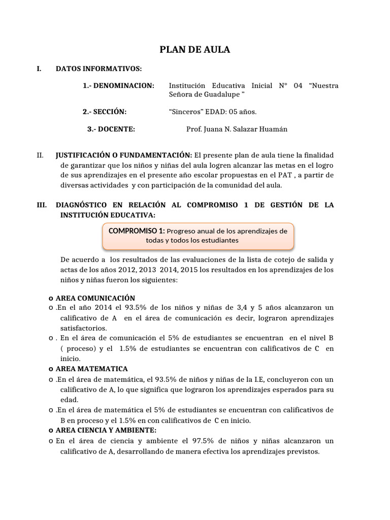 Plan de Aula para Educación Inicial 2023 | PDF | Salón de clases | Maestros