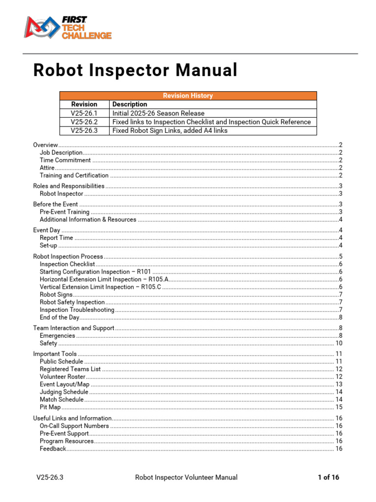 Robot Inspector Volunteer Guide 2025-26 | PDF | Robot | Robotics