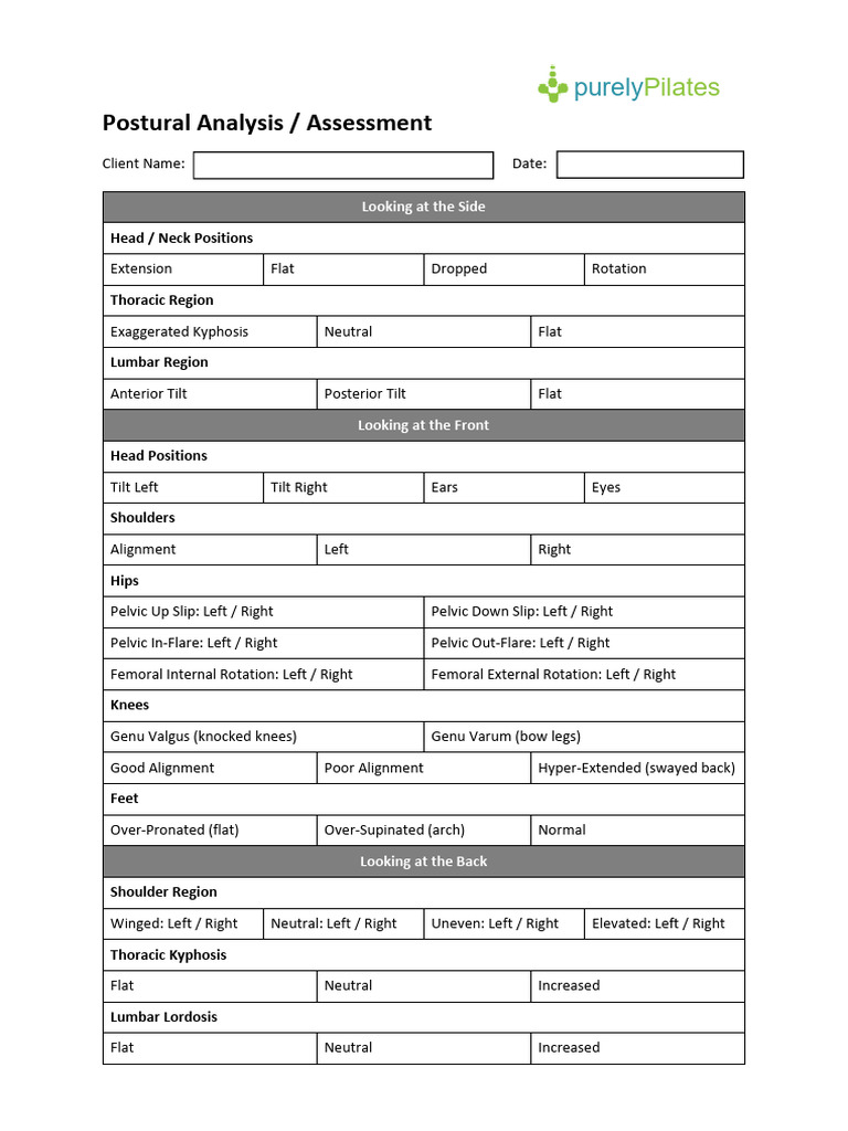 Postural Assessment Checklist Guide | PDF