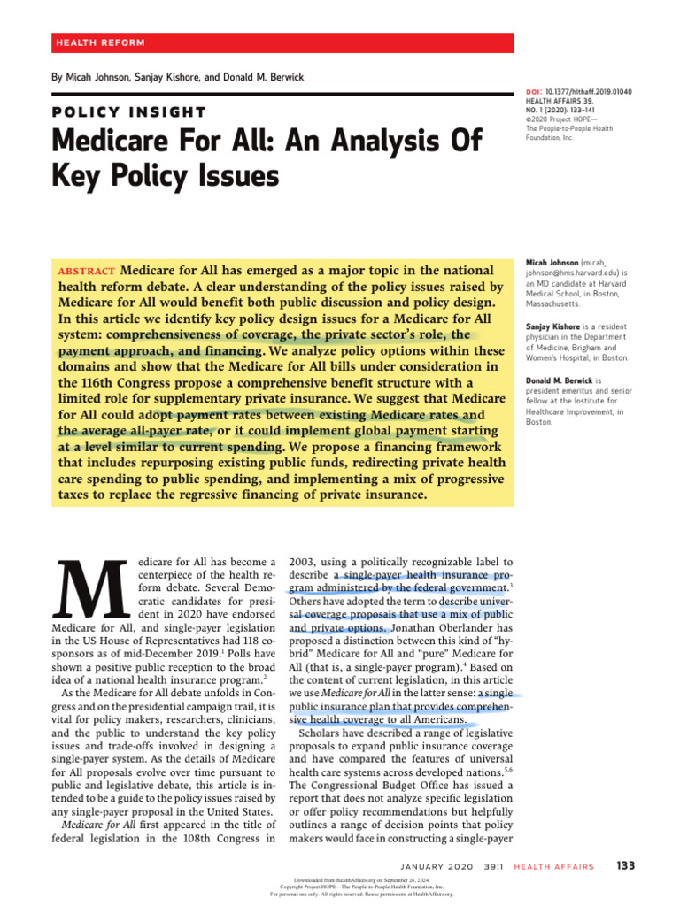 Medicare for All: Key Policy Issues Explained | PDF | Medicare (United ...