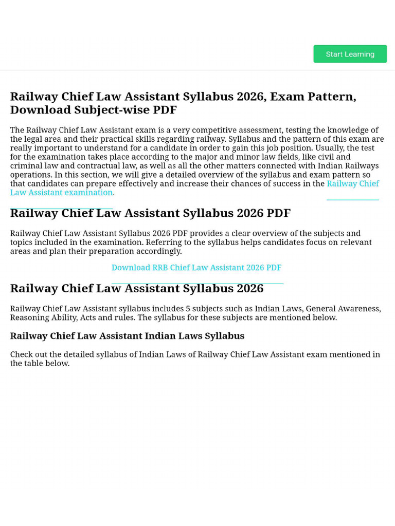 Railway Chief Law Assistant Syllabus 2026, Exam Pattern, Download ...