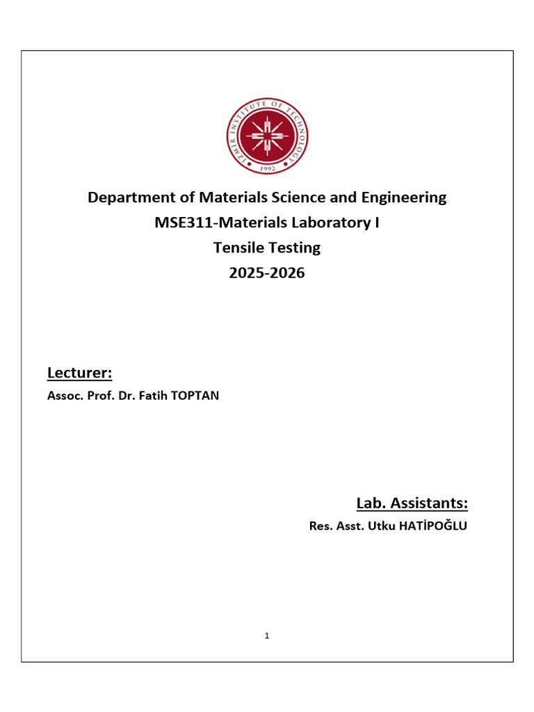 MSE311 Tensile Testing Lab Guide | PDF | Deformation (Engineering ...