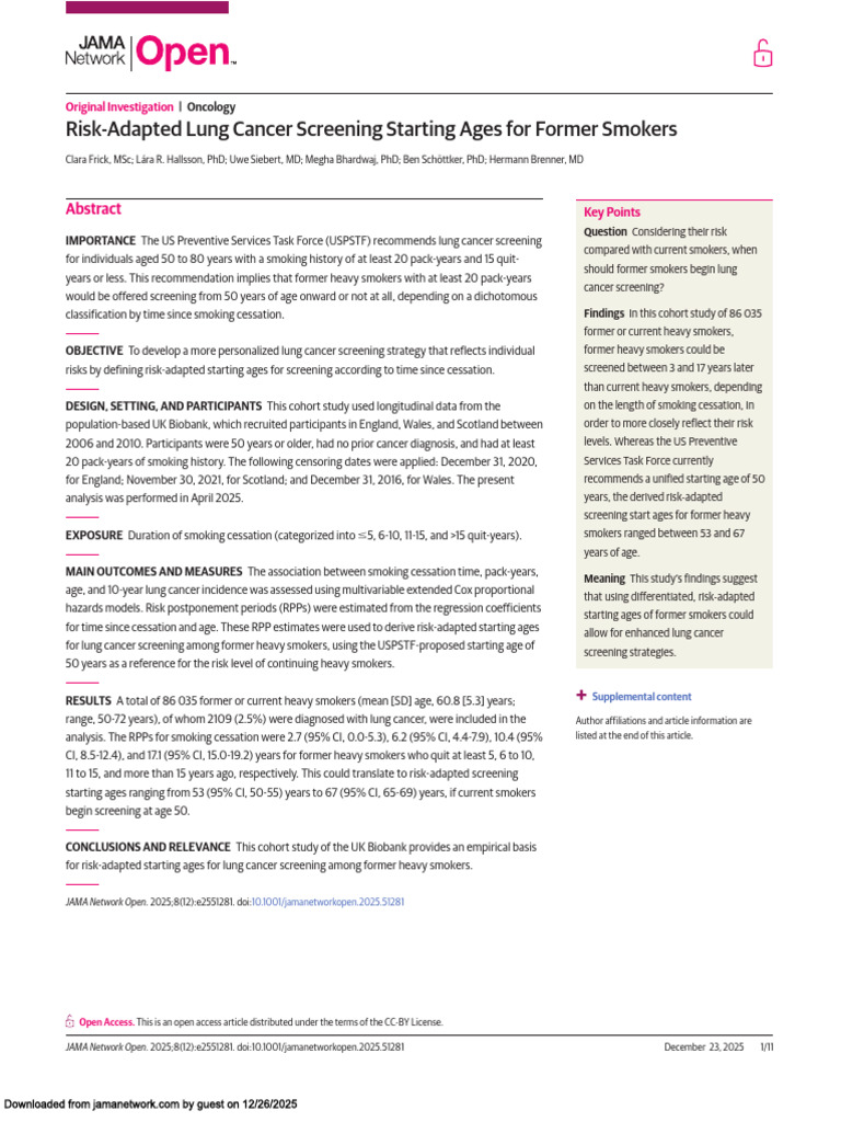 JAMA Open Access - Risk-Adapted Lung Cancer Screening Starting Ages For ...