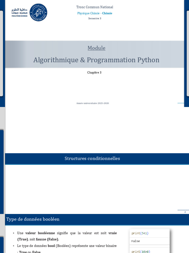 Structures conditionnelles et boucles en Python | PDF | Booléen ...