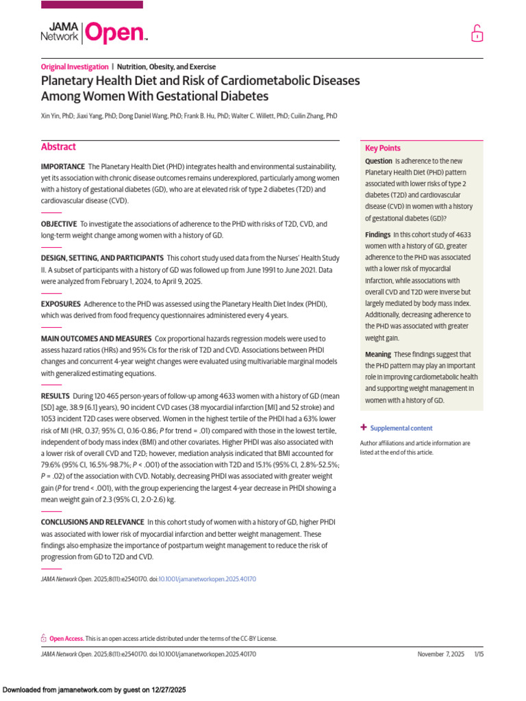 JAMA Open Access-Planetary Health Diet and Risk of Cardiometabolic ...