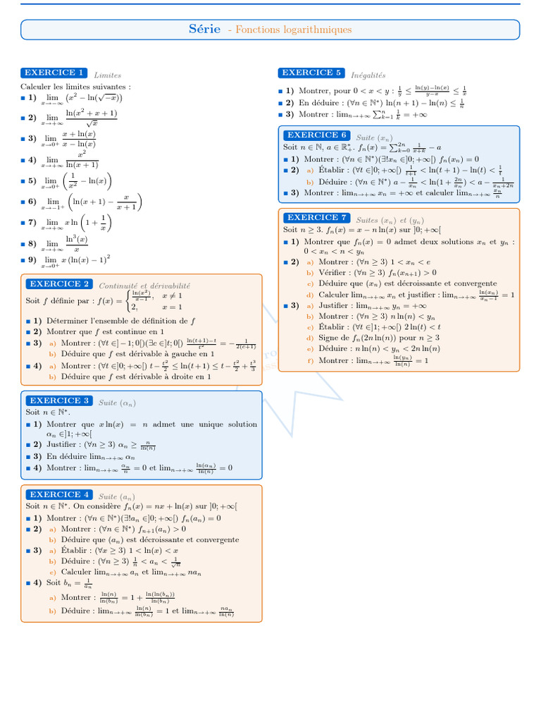Limites et dérivabilité des fonctions log. | PDF | Calcul | Mathématiques