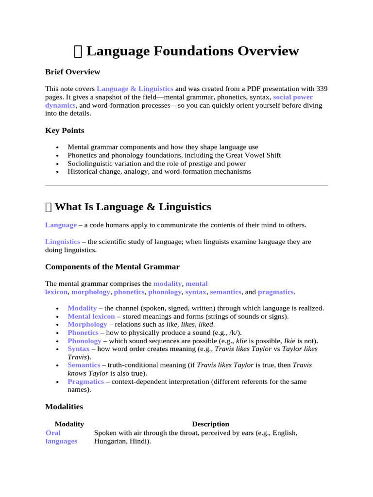 Language & Linguistics Essentials Guide | PDF | Morphology (Linguistics ...