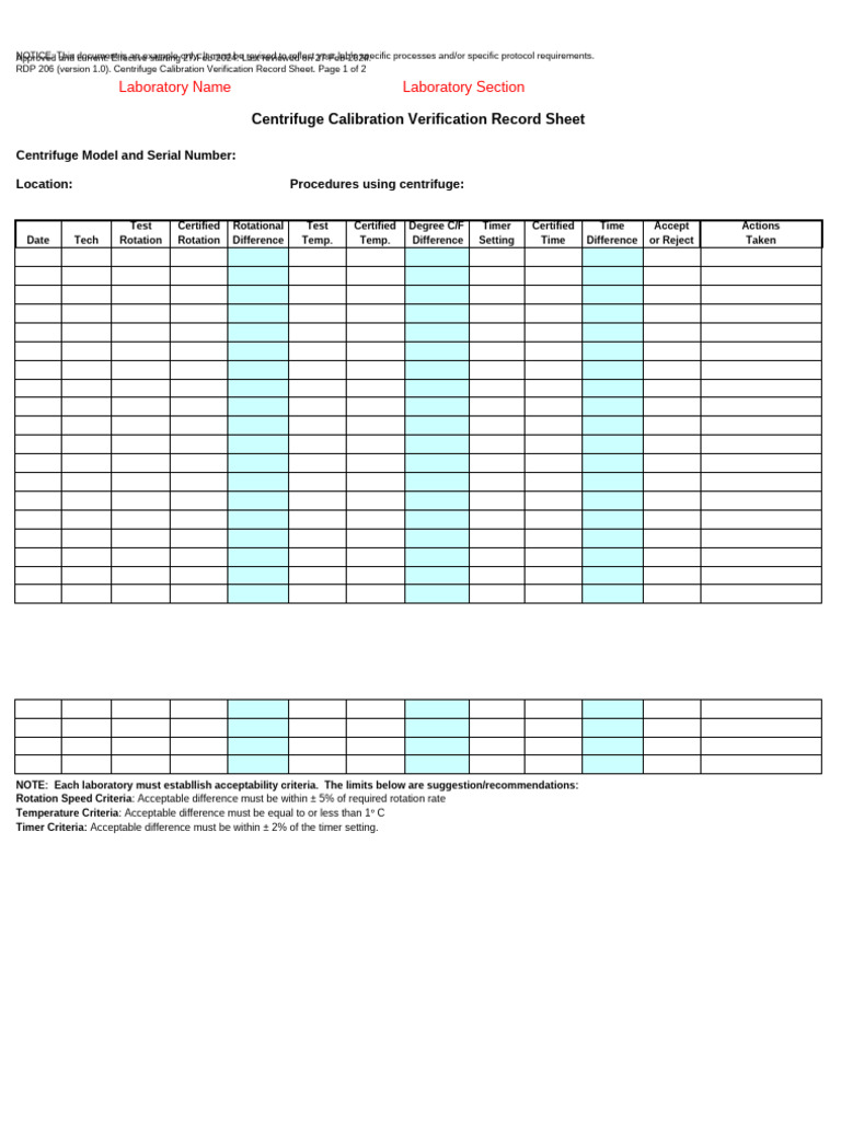 Centrifuge Calibration Verification Sheet | PDF | Verification And ...