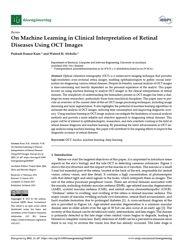 Machine Learning for OCT Retinal Analysis | PDF | Retina | Machine Learning