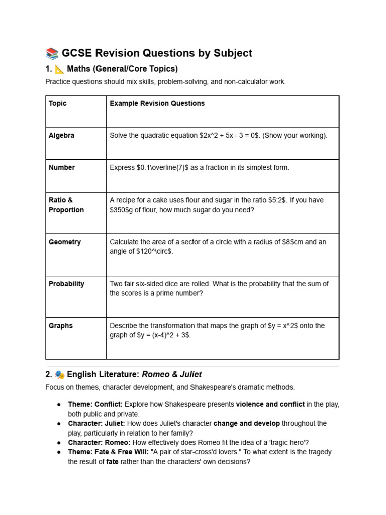 GCSE Subject Revision Questions Guide | PDF | Sociology | Socialization