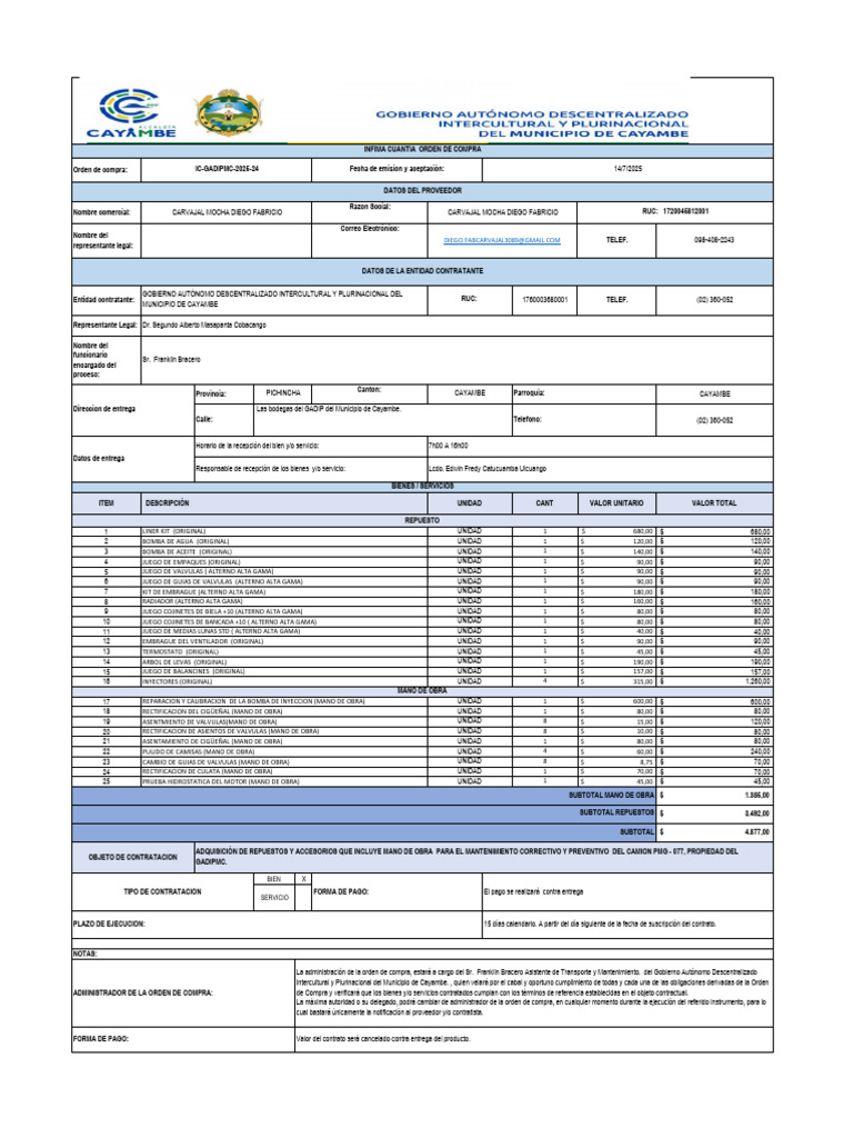 Orden de Compra 24a Signed | PDF | Presupuesto | Motores